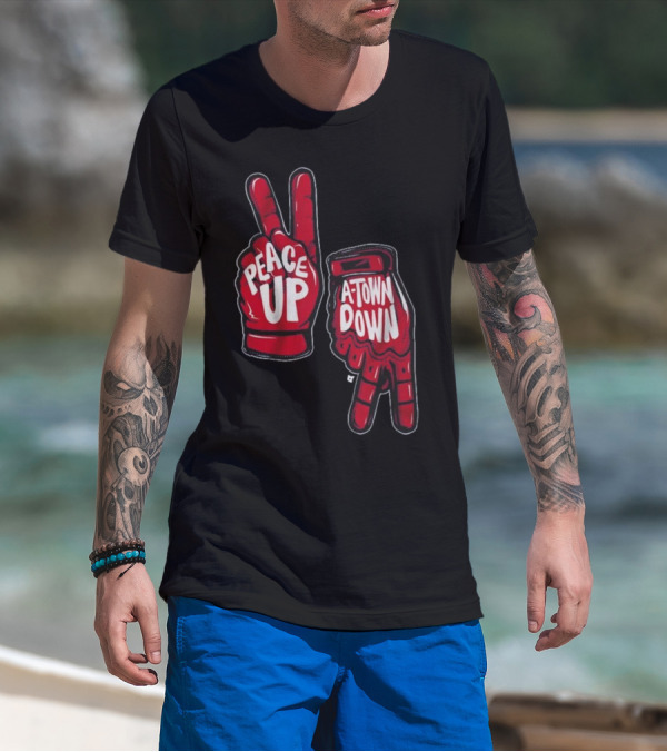 Peace Up A-Town Down Red Gloves Graphic T-Shirt