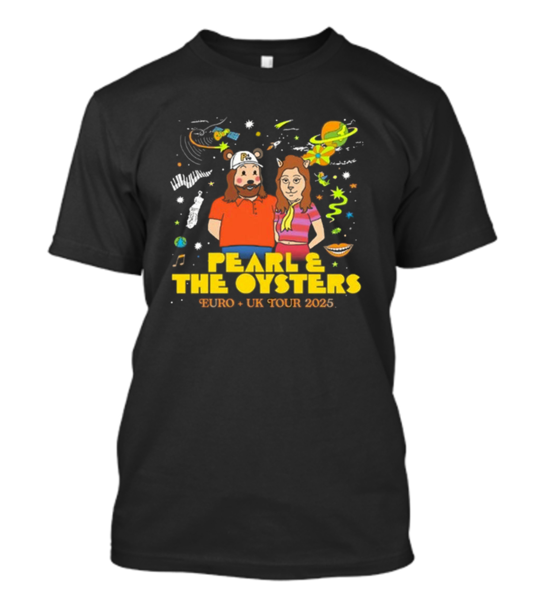 Pearl & The Oysters Euro + UK Tour 2025 Psychedelic Cartoon Art With Colorful Characters T-Shirt
