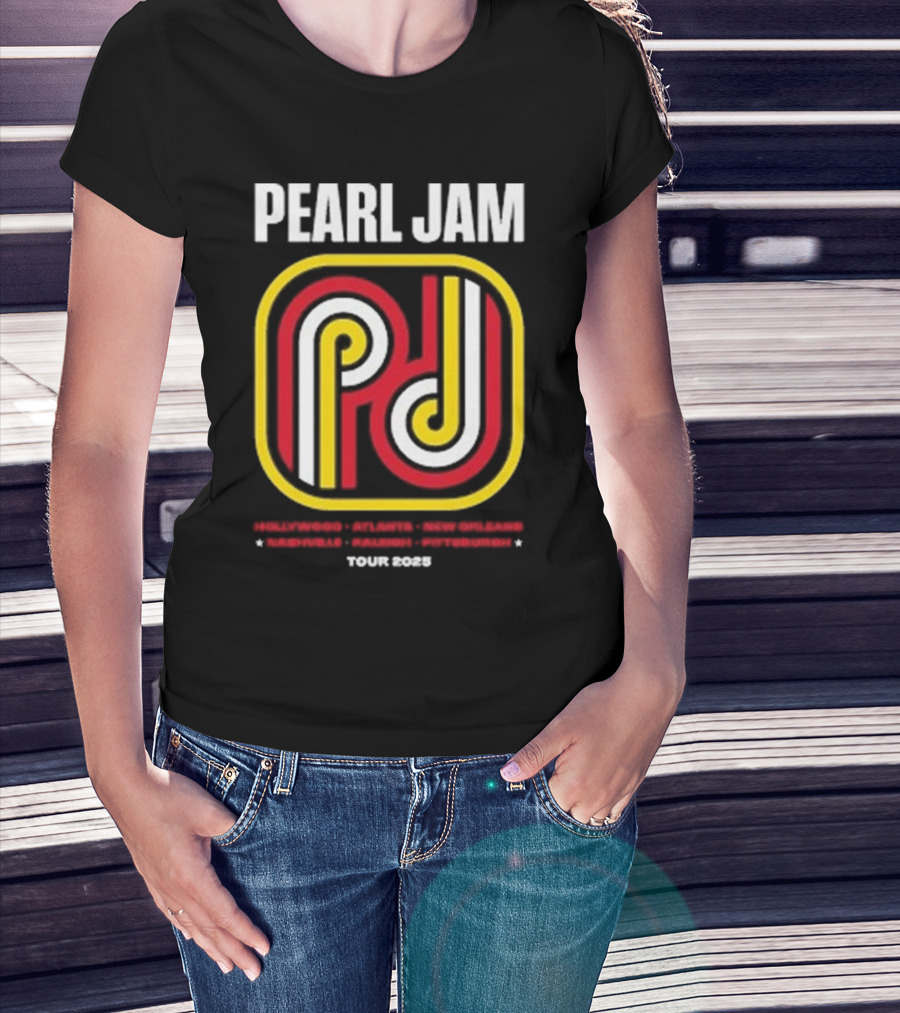 Pearl Jam PD Triple Stripes Cities List Dark Matter Tour 2025 T-Shirt