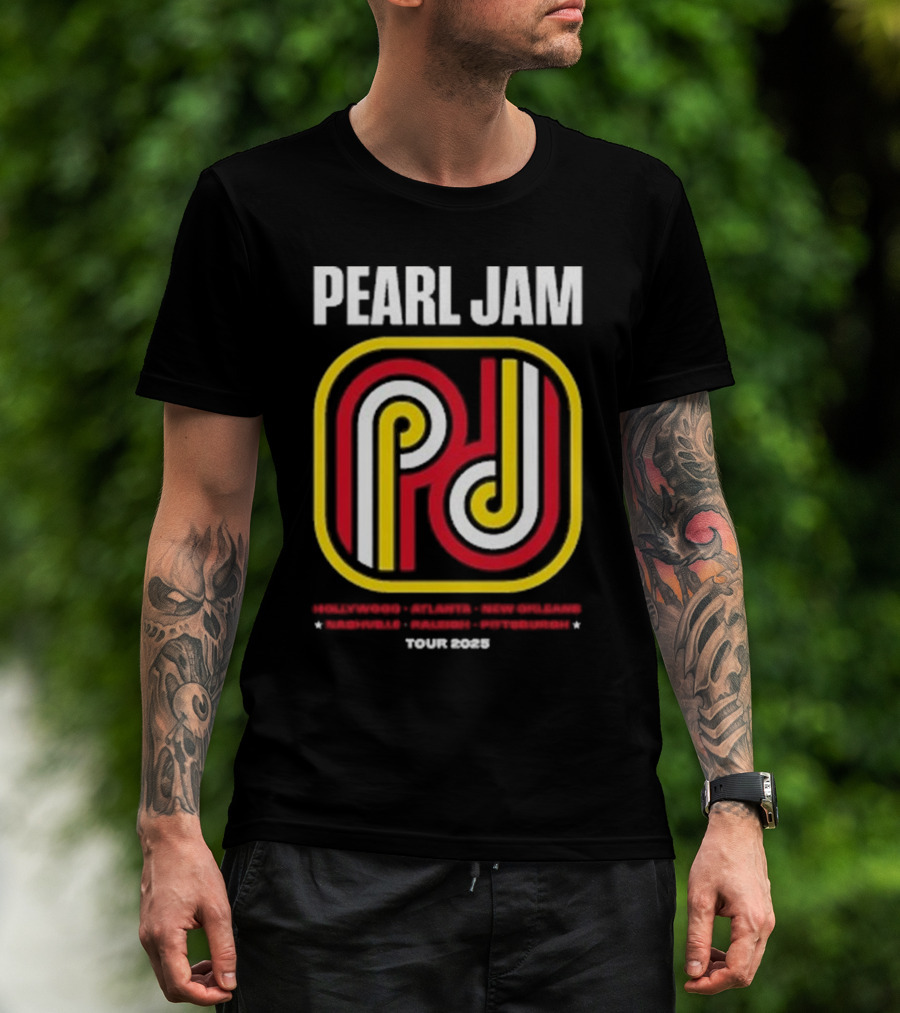 Pearl Jam PD Triple Stripes Cities List Dark Matter Tour 2025 T-Shirt