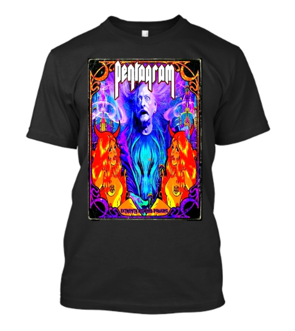 Pentagram Band US Tour 2025 Extremity Retained Booking Vibrant Artwork Featuring Mystical Figures T-Shirt