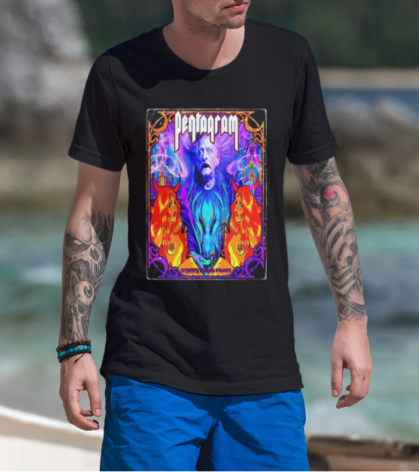 Pentagram Band US Tour 2025 Extremity Retained Booking Vibrant Artwork Featuring Mystical Figures T-Shirt