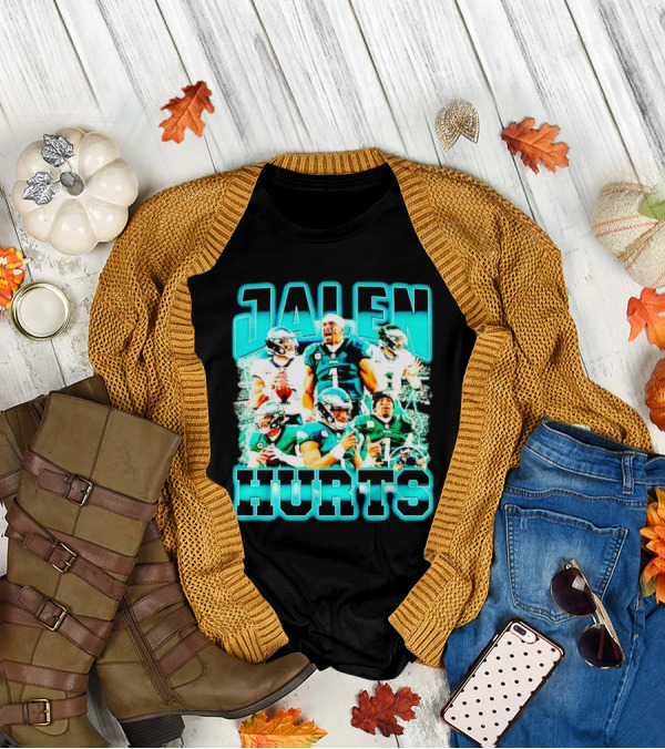 Jalen Hurts 90s Philadelphia Eagles NFL Quarterback Collage T-Shirt