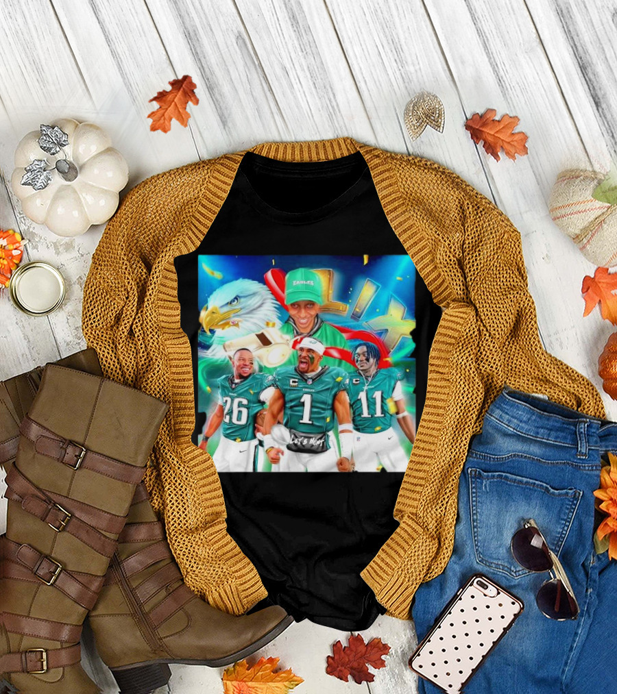 Philadelphia Eagles LIX Champions Celebrating Gillie Da King Barkley Hurts Brown T-Shirt