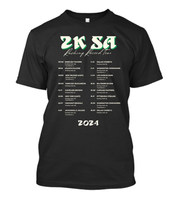 2K SA Rushing Record Tour 2021 Dates Featuring Green Bay Packers Vikings Falcons Saints Cowboys And More T-Shirt