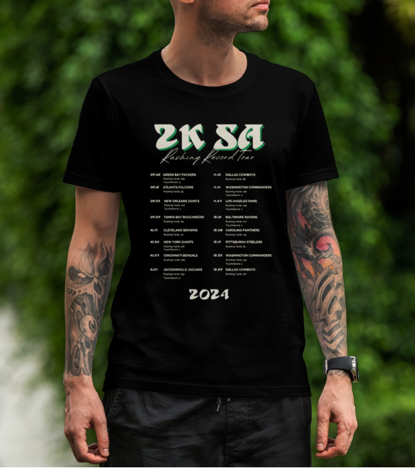 2K SA Rushing Record Tour 2021 Dates Featuring Green Bay Packers Vikings Falcons Saints Cowboys And More T-Shirt