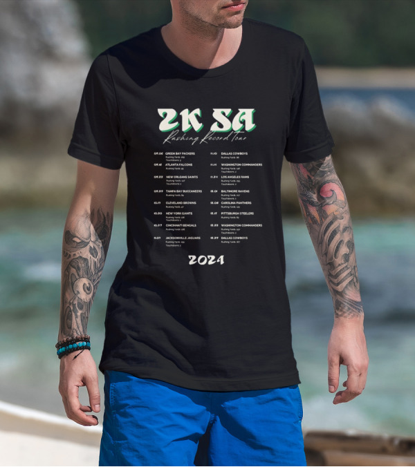 2K SA Rushing Record Tour 2021 Dates Featuring Green Bay Packers Vikings Falcons Saints Cowboys And More T-Shirt