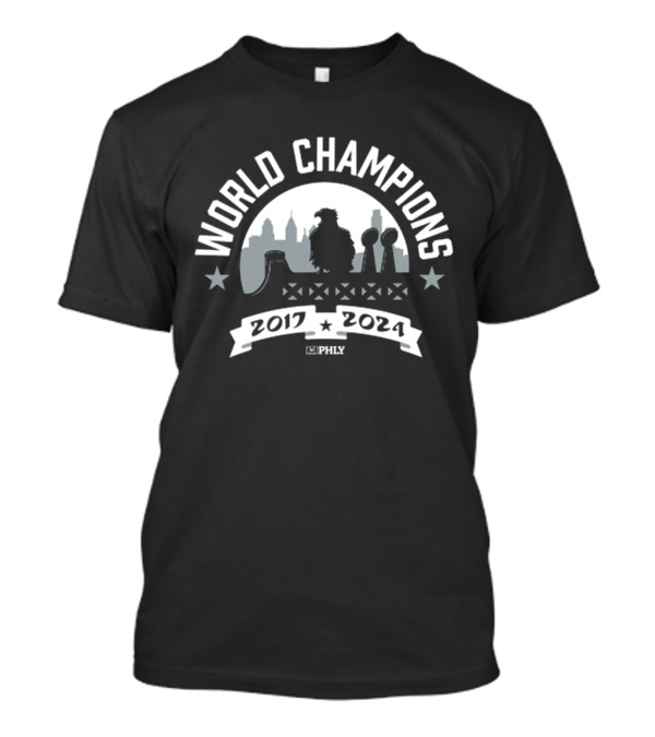 Philadelphia Eagles World Champions 2017-2024 Skyline Trophy Remix T-Shirt