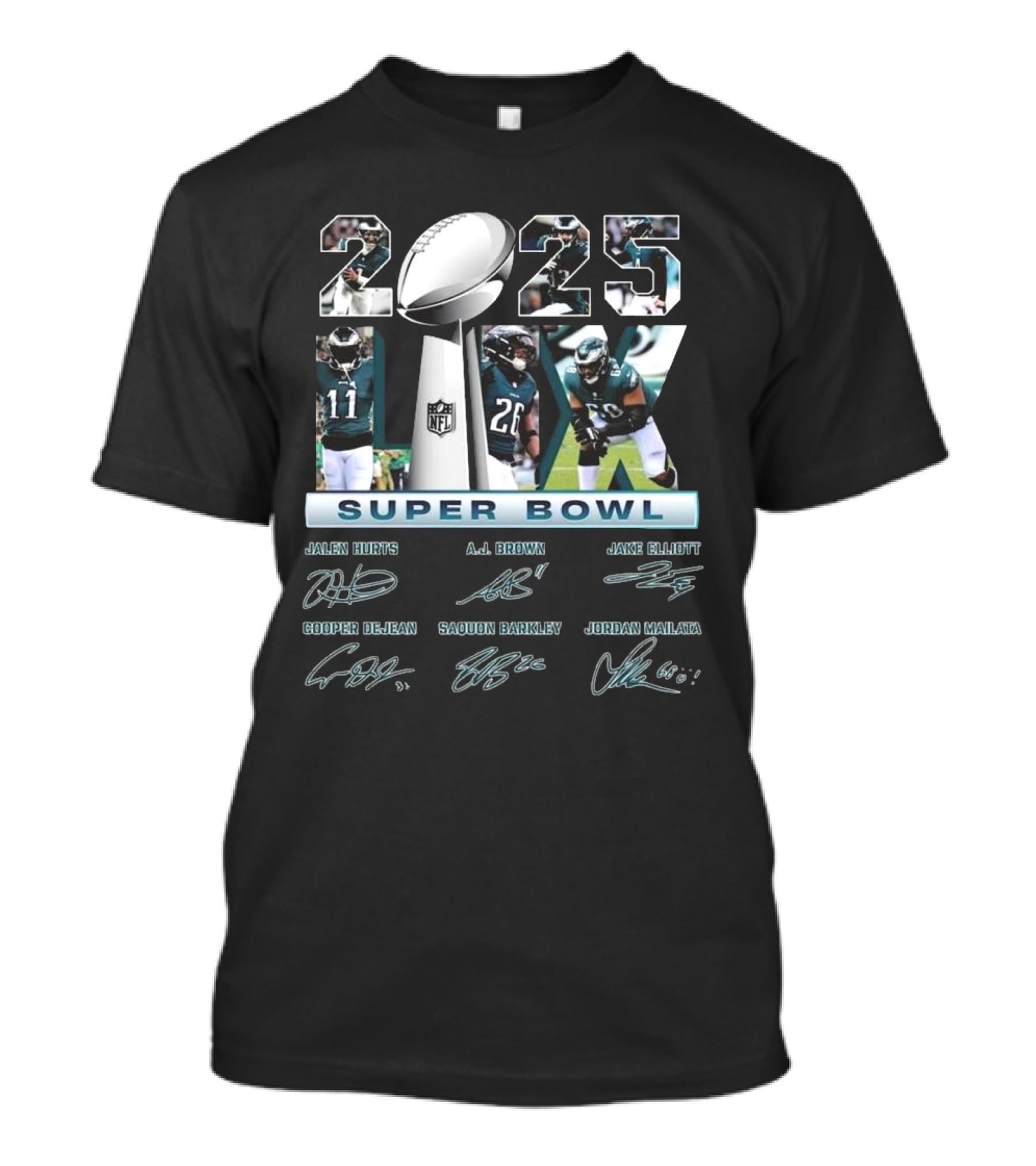 2025 Super Bowl LIX Jalen Hurts A.J. Brown Jake Elliott Saquon Barkley Jordan Mailata Philadelphia Eagles Championship T-Shirt