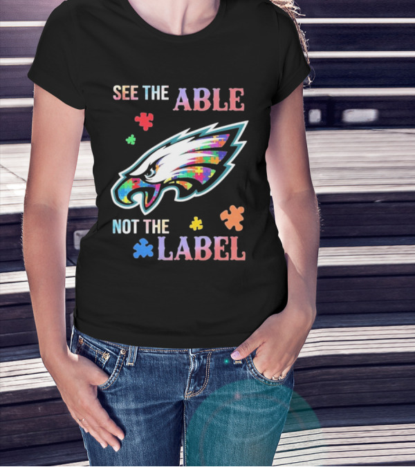 Philadelphia Eagles Autism See The Able Not The Label Puzzle Logo T-Shirt