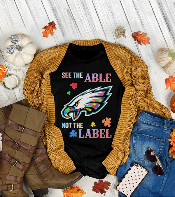 Philadelphia Eagles Autism See The Able Not The Label Puzzle Logo T-Shirt