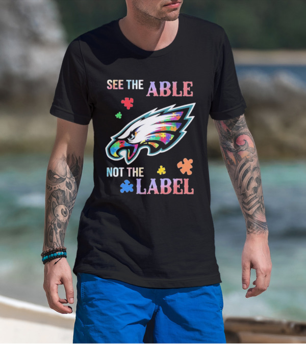 Philadelphia Eagles Autism See The Able Not The Label Puzzle Logo T-Shirt