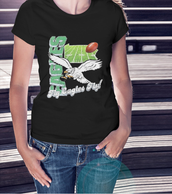 Philadelphia Eagles Fly Eagles Fly Distressed Retro State Field Football T-Shirt