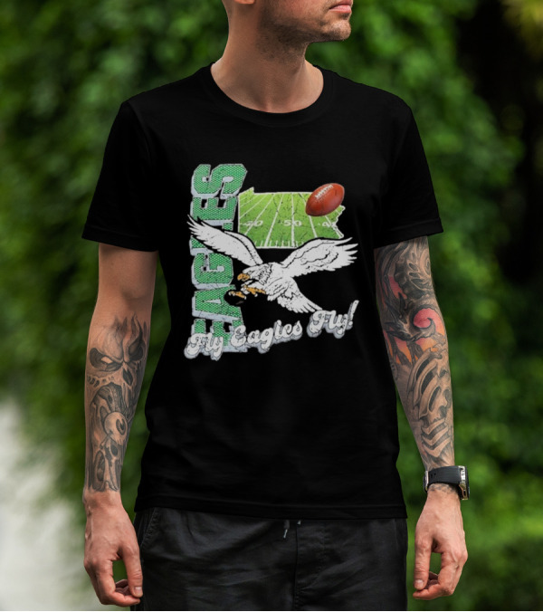 Philadelphia Eagles Fly Eagles Fly Distressed Retro State Field Football T-Shirt