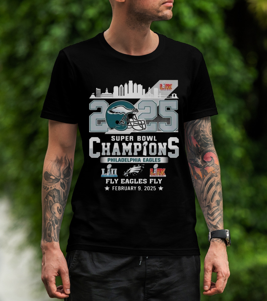 Philadelphia Eagles Super Bowl Champions 2025 Fly Eagles Fly February 9 Skyline T-Shirt
