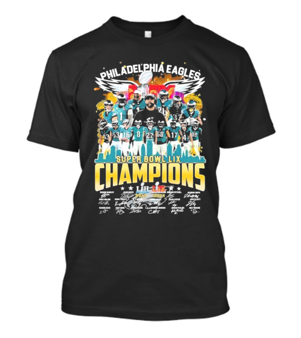 Philadelphia Eagles Super Bowl LIX Champions 2X City Skyline And Team Celebration T-Shirt