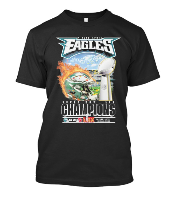 Philadelphia Eagles Champions Super Bowl LIX Beat Chiefs 40-22 Fly Eagles Fly Helmet Trophy T-Shirt