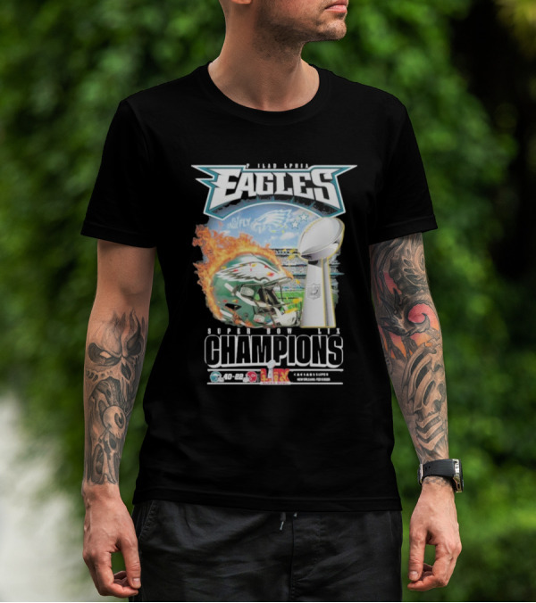 Philadelphia Eagles Champions Super Bowl LIX Beat Chiefs 40-22 Fly Eagles Fly Helmet Trophy T-Shirt