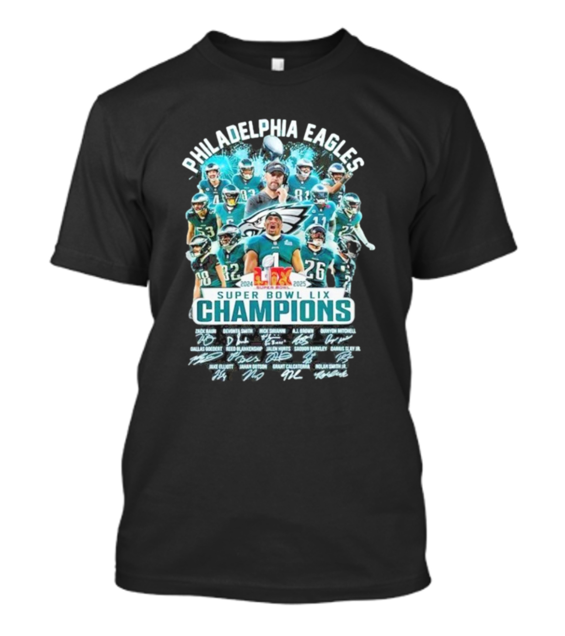 Philadelphia Eagles Super Bowl LIX Champions Signatures 2024-2025 Players T-Shirt
