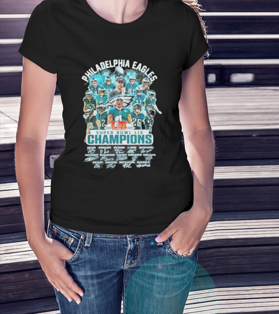 Philadelphia Eagles Super Bowl LIX Champions Signatures 2024-2025 Players T-Shirt