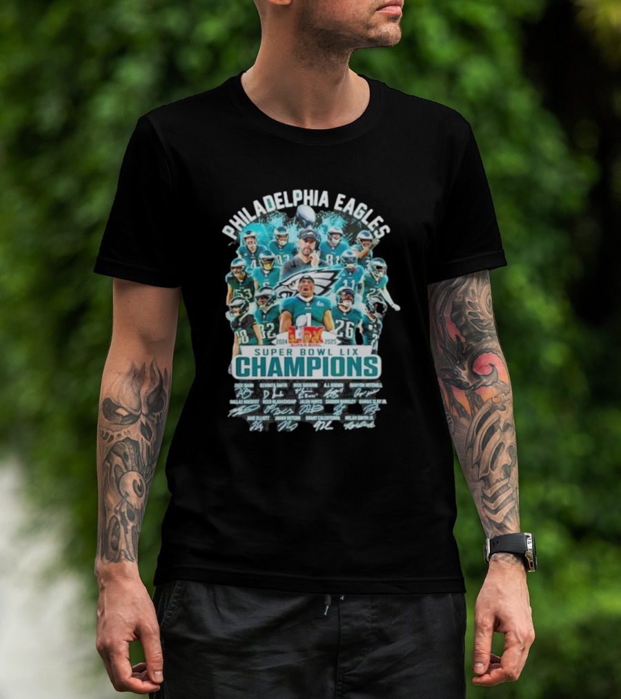 Philadelphia Eagles Super Bowl LIX Champions Signatures 2024-2025 Players T-Shirt