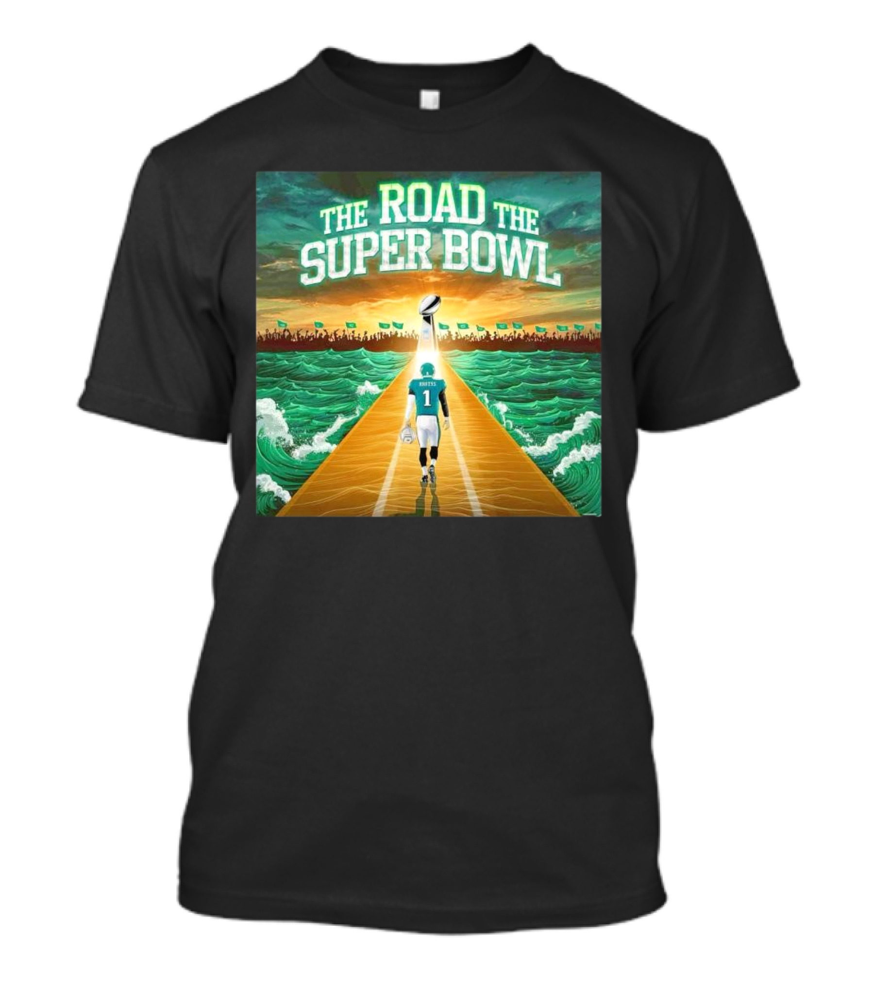 Philadelphia Eagles The Road The Super Bowl Jalen Hurts Walking To Trophy T-Shirt