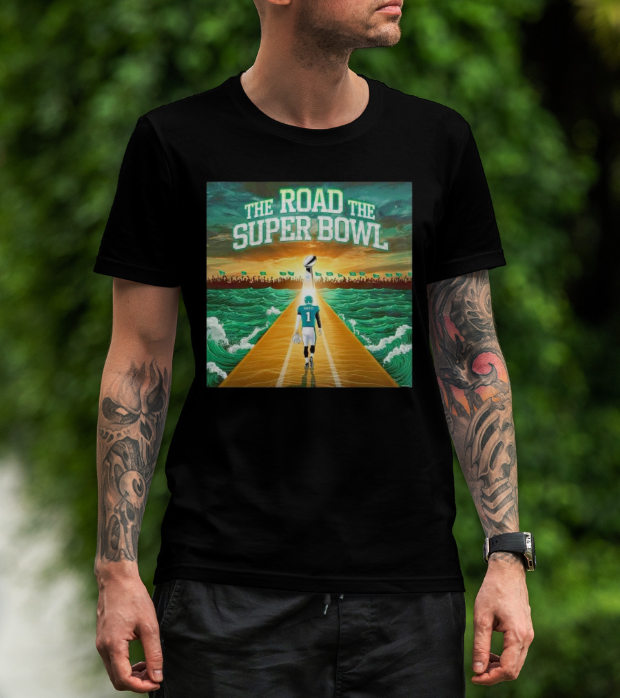 Philadelphia Eagles The Road The Super Bowl Jalen Hurts Walking To Trophy T-Shirt