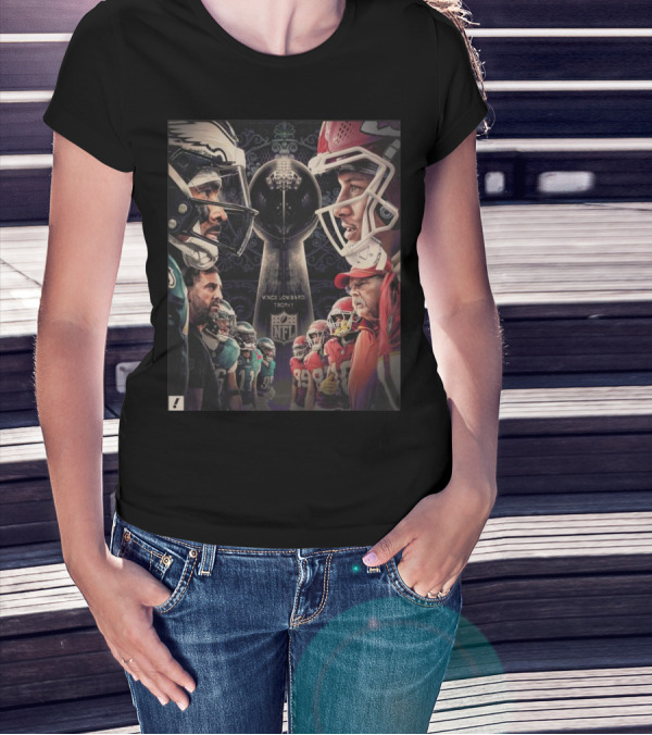 Philadelphia Eagles Vs Kansas City Chiefs Vince Lombardi Trophy NFL Cup Showdown T-Shirt