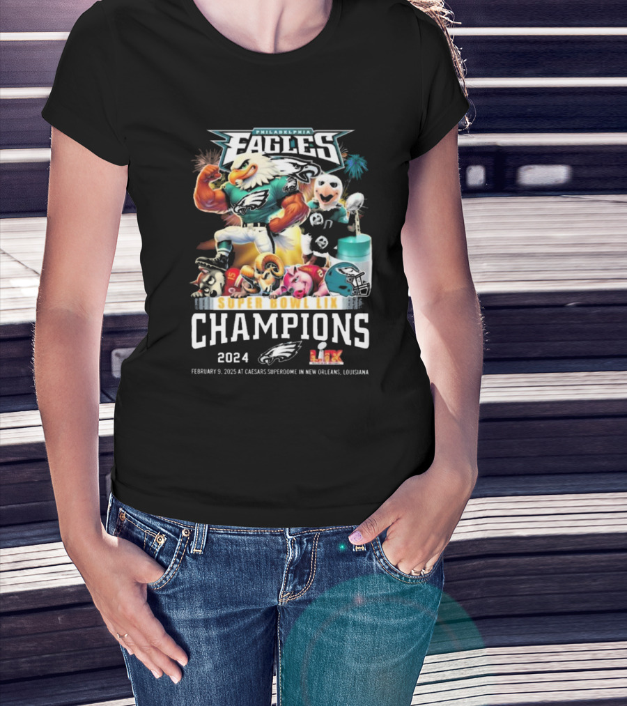 Philadelphia Eagles Super Bowl LIX Champions 2024 February 9 2025 Caesars Superdome New Orleans Louisiana T-Shirt