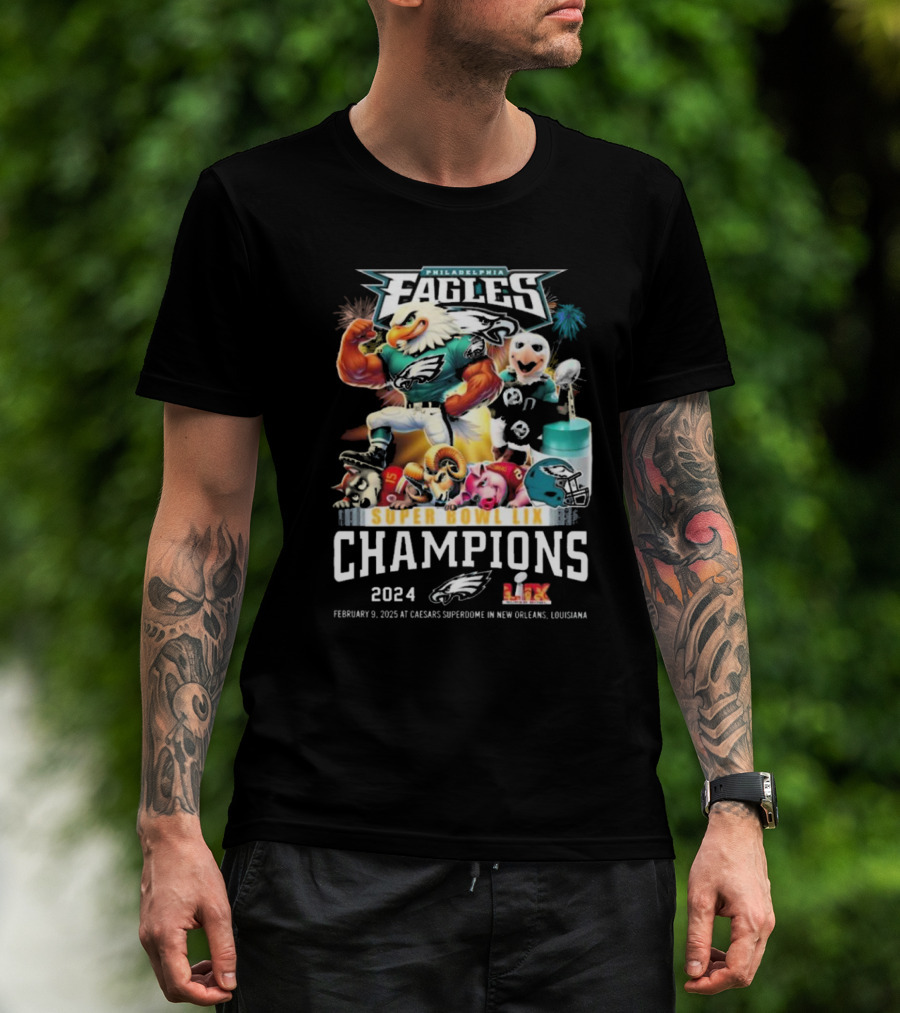 Philadelphia Eagles Super Bowl LIX Champions 2024 February 9 2025 Caesars Superdome New Orleans Louisiana T-Shirt