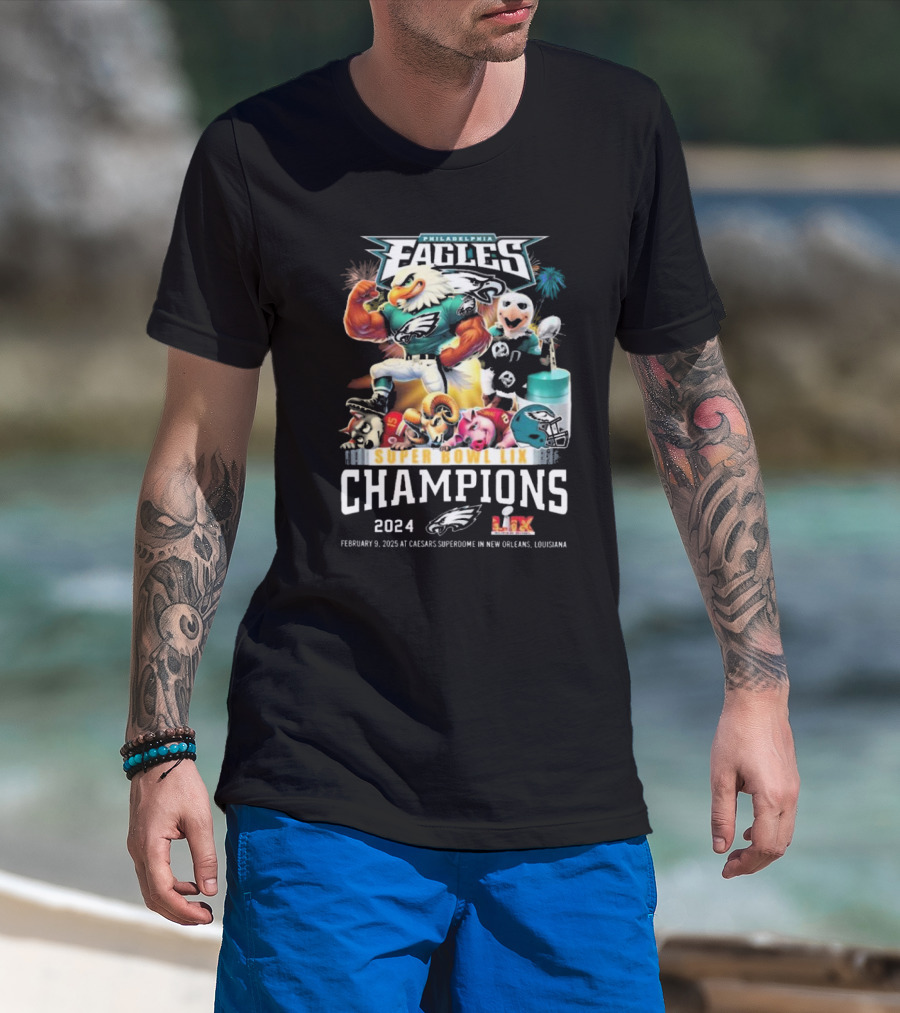 Philadelphia Eagles Super Bowl LIX Champions 2024 February 9 2025 Caesars Superdome New Orleans Louisiana T-Shirt
