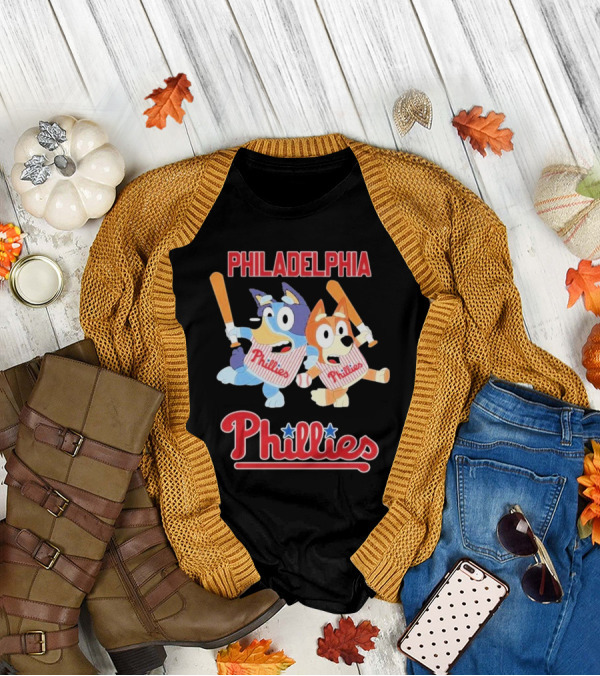 Philadelphia Phillies Bluey Cartoon Characters Baseball Theme T-Shirt
