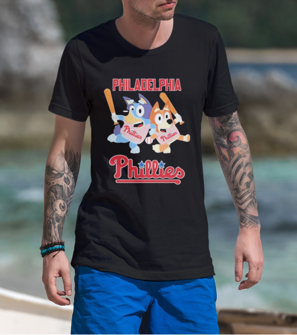 Philadelphia Phillies Bluey Cartoon Characters Baseball Theme T-Shirt
