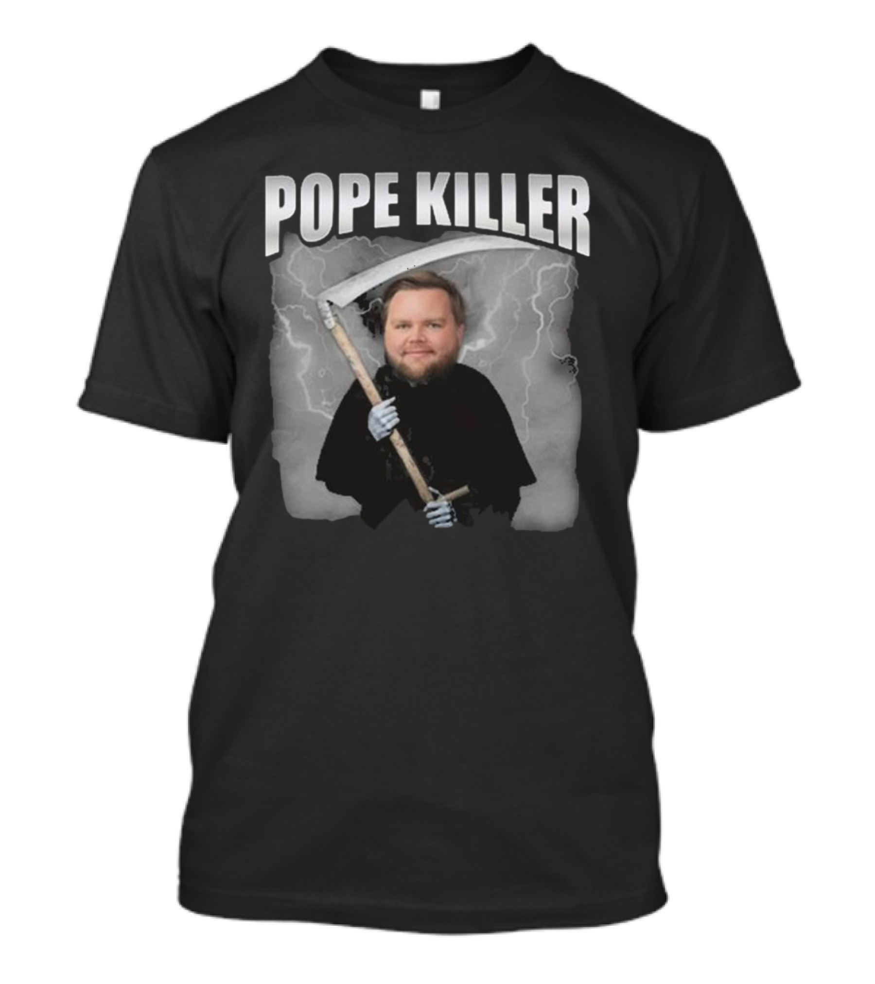 Pope Killer Grim Reaper With Scythe And Lightning T-Shirt