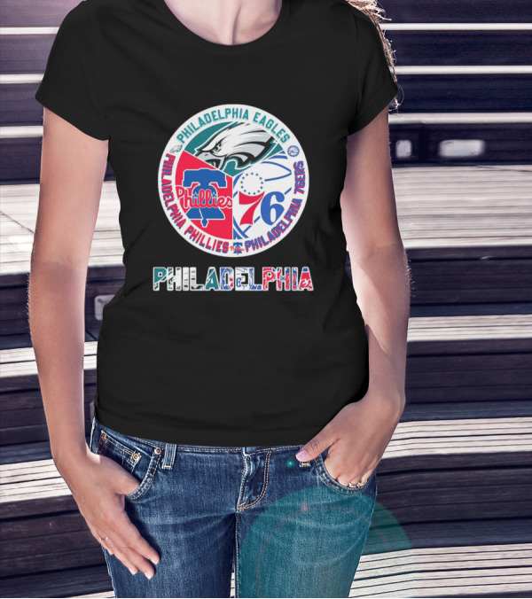 Philadelphia Eagles Phillies 76ers Circular Emblem T-Shirt