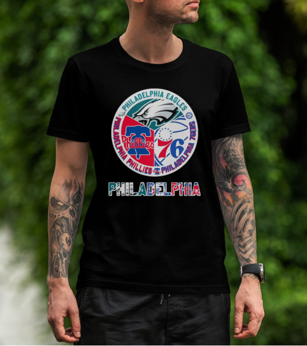 Philadelphia Eagles Phillies 76ers Circular Emblem T-Shirt