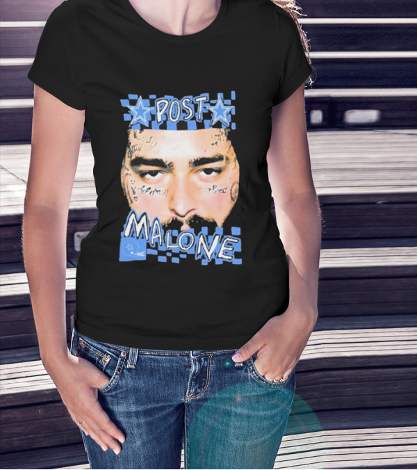 Post Malone Cowboys Star Tattoo Checkered Face T-Shirt