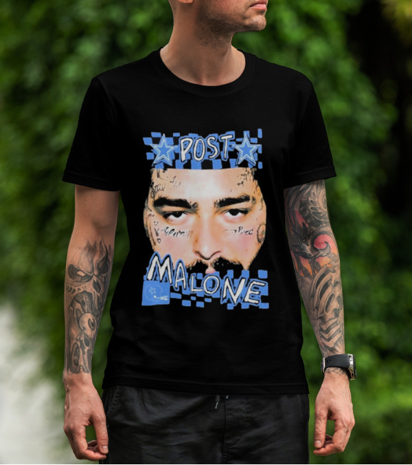 Post Malone Cowboys Star Tattoo Checkered Face T-Shirt