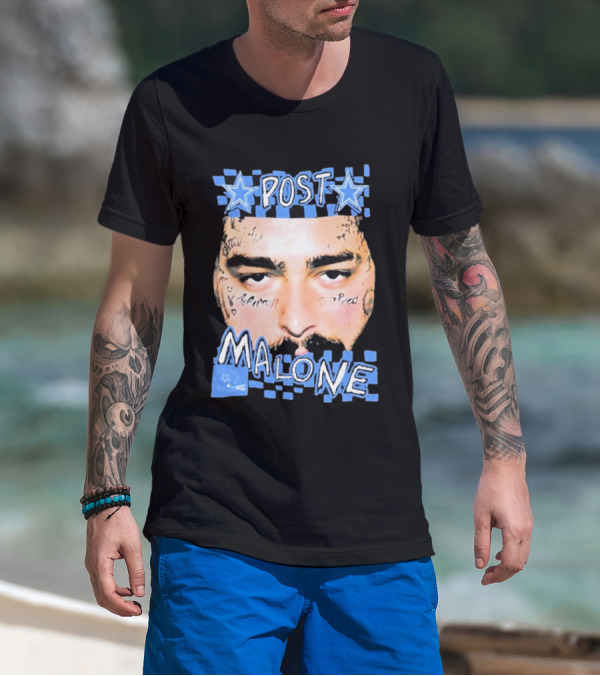 Post Malone Cowboys Star Tattoo Checkered Face T-Shirt