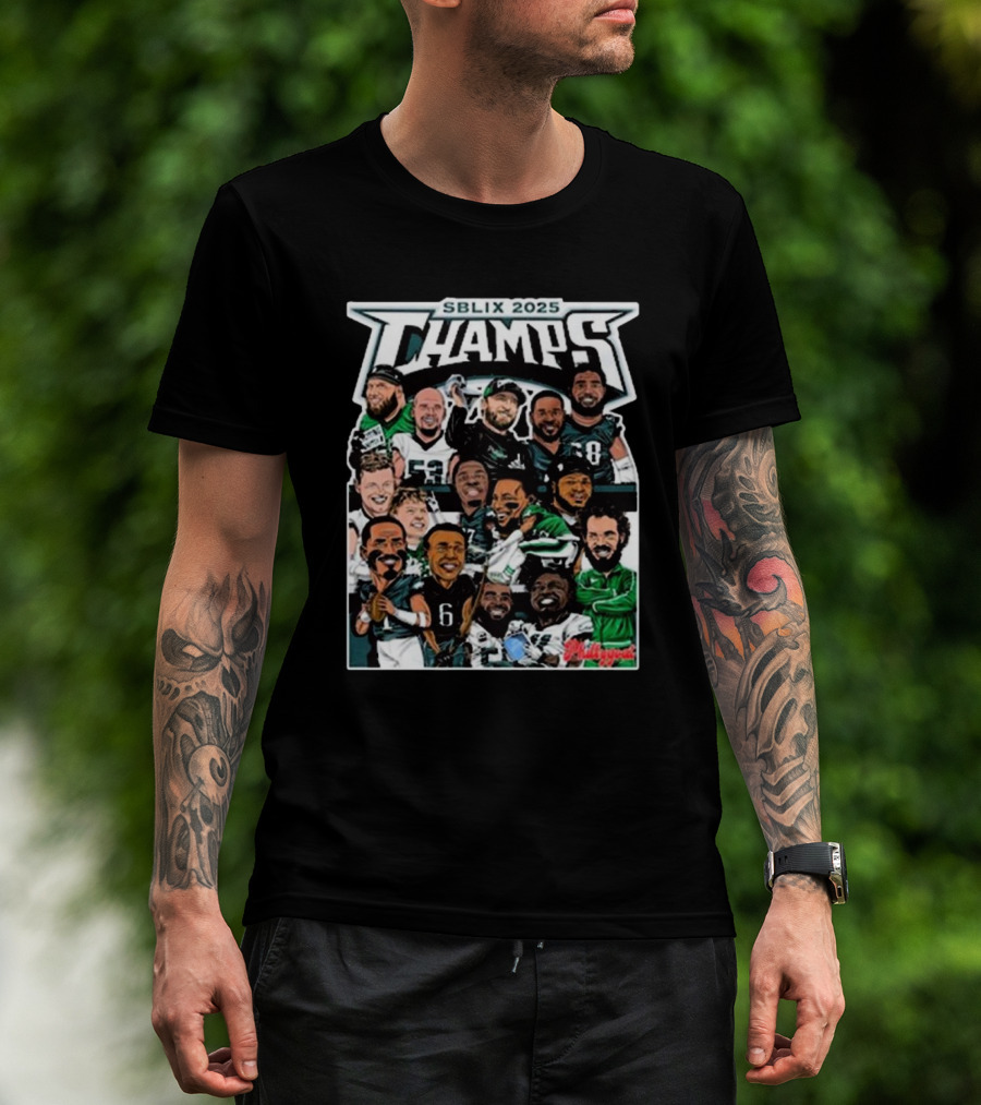 SBLIX 2025 Champs Phillygoat Philadelphia Eagles Caricatures Dream Team T-Shirt