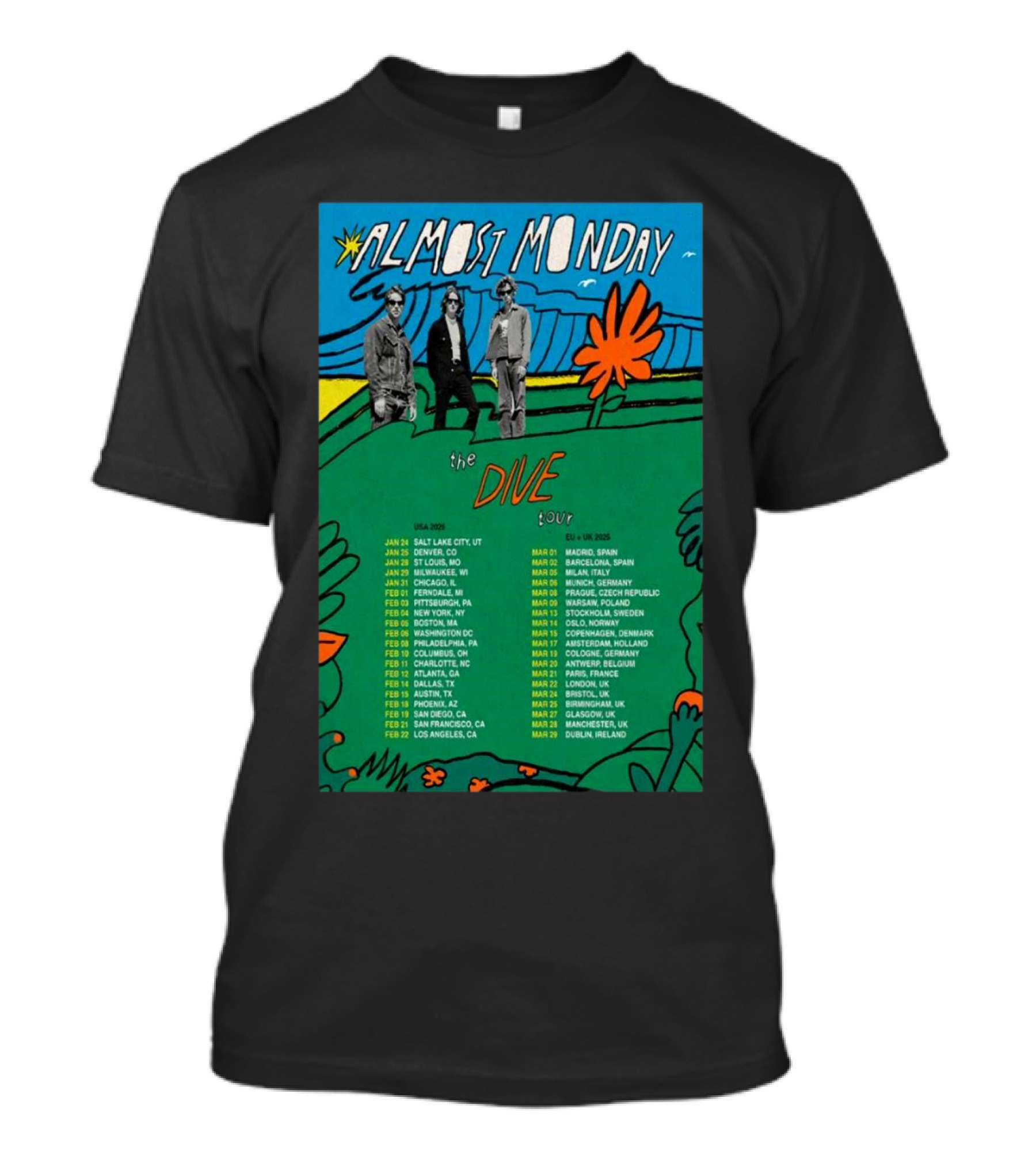 Almost Monday The Dive Tour USA 2025 Salt Lake City To Los Angeles T-Shirt