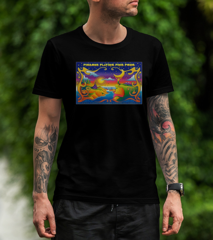 Pigeons Playing Ping Pong Tour 2025 San Francisco Sun And Moon Art T-Shirt