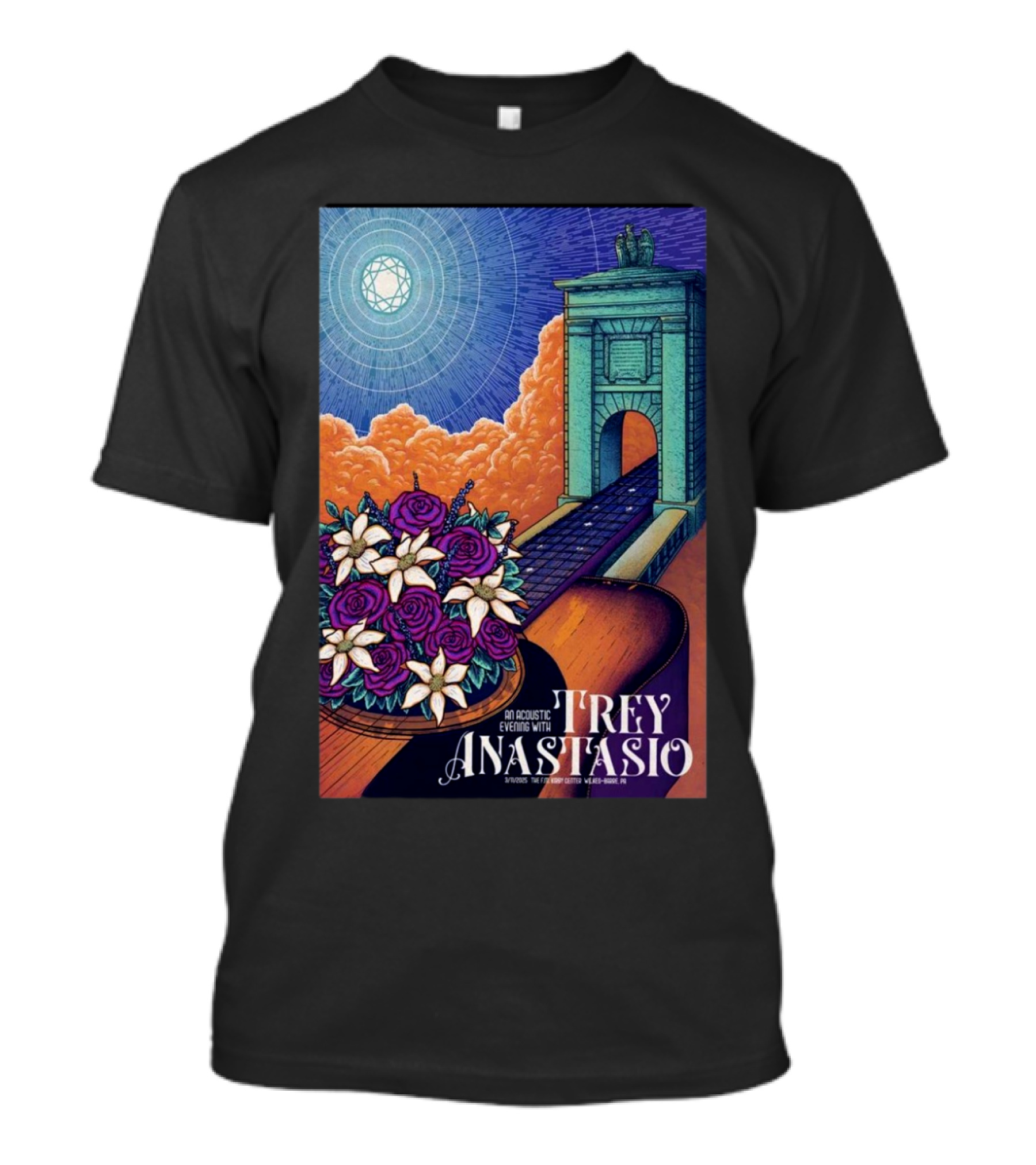 An Acoustic Evening With Trey Anastasio Mar 11 2025 F.M. Kirby Center Wilkes-Barre PA Tour Vintage Style With Guitar And Bouquet T-Shirt