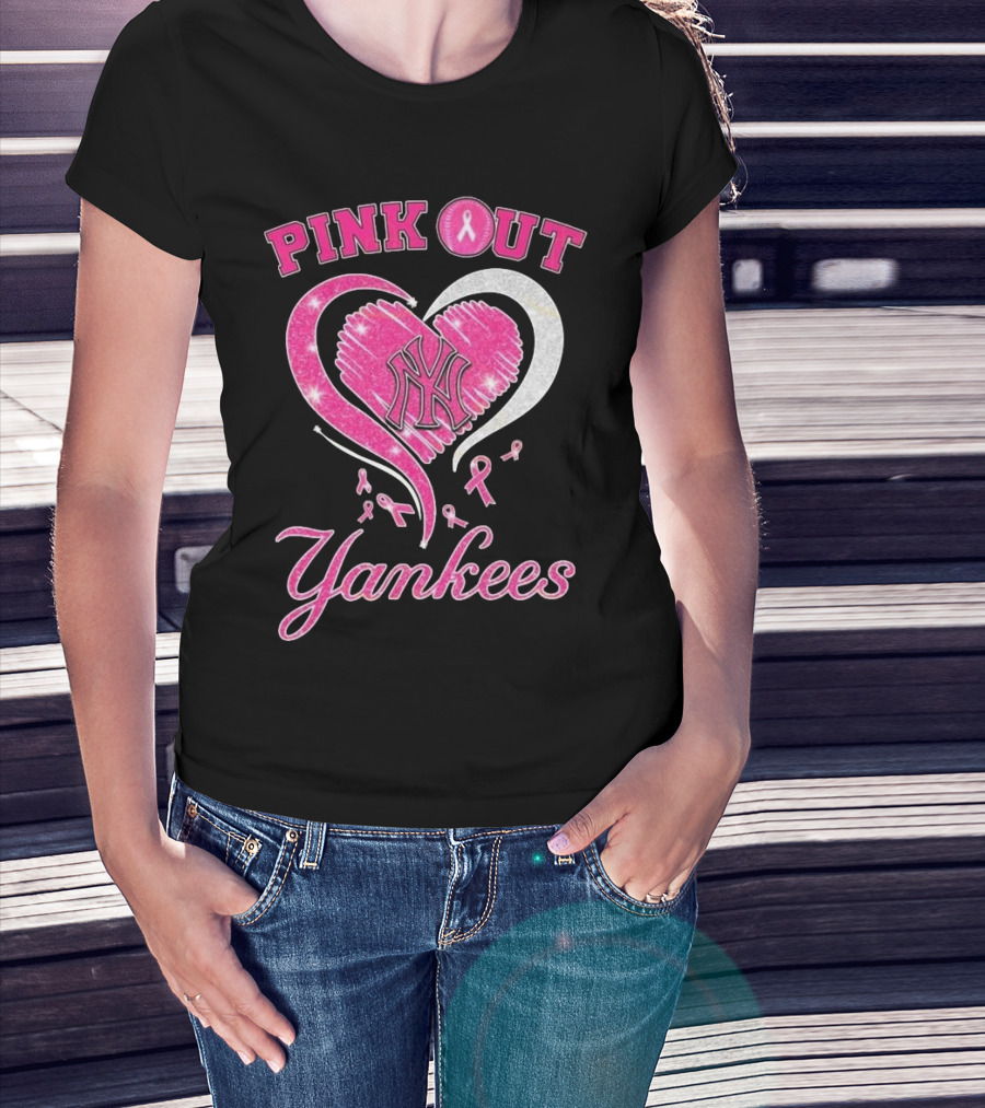 Pink Out Yankees Heart Ribbon 2025 T-Shirt