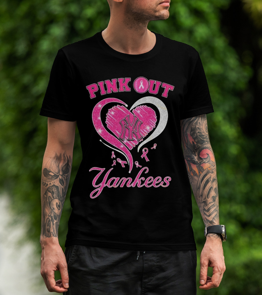 Pink Out Yankees Heart Ribbon 2025 T-Shirt