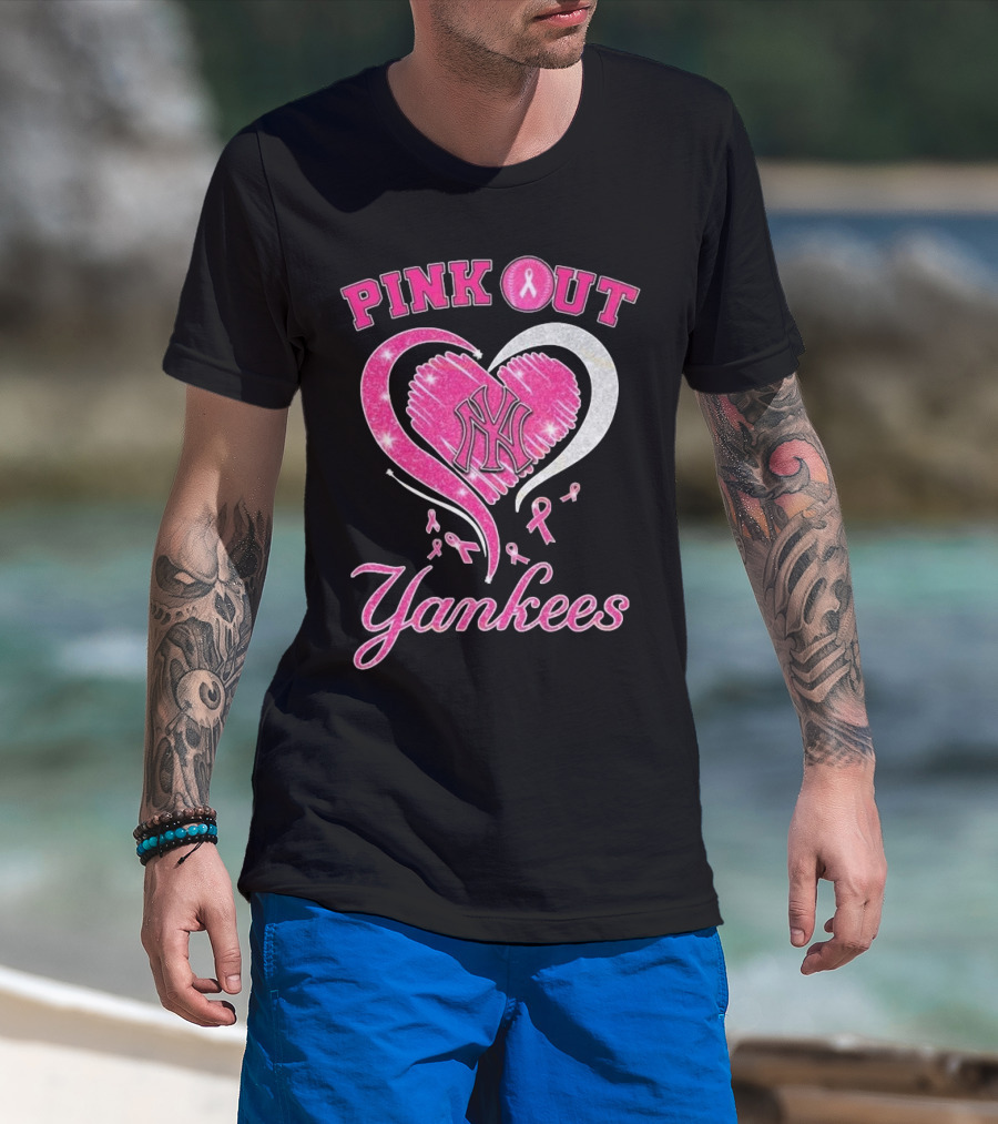 Pink Out Yankees Heart Ribbon 2025 T-Shirt