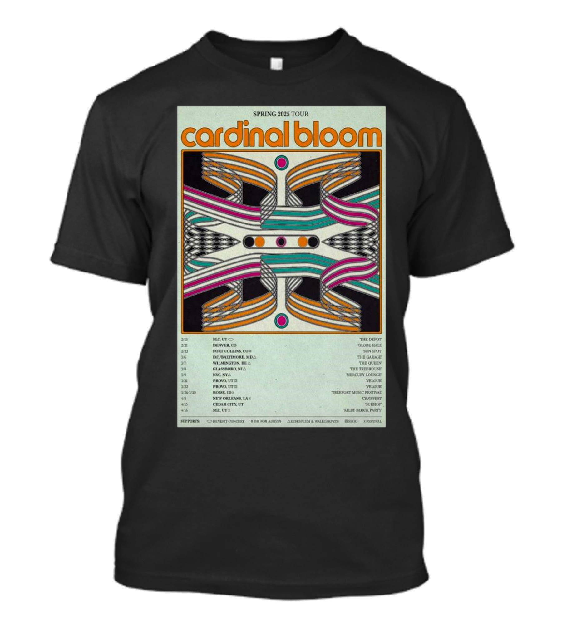 Cardinal Bloom Spring 2025 Tour SLC UT The Depot Denver CO Glove Hall T-Shirt