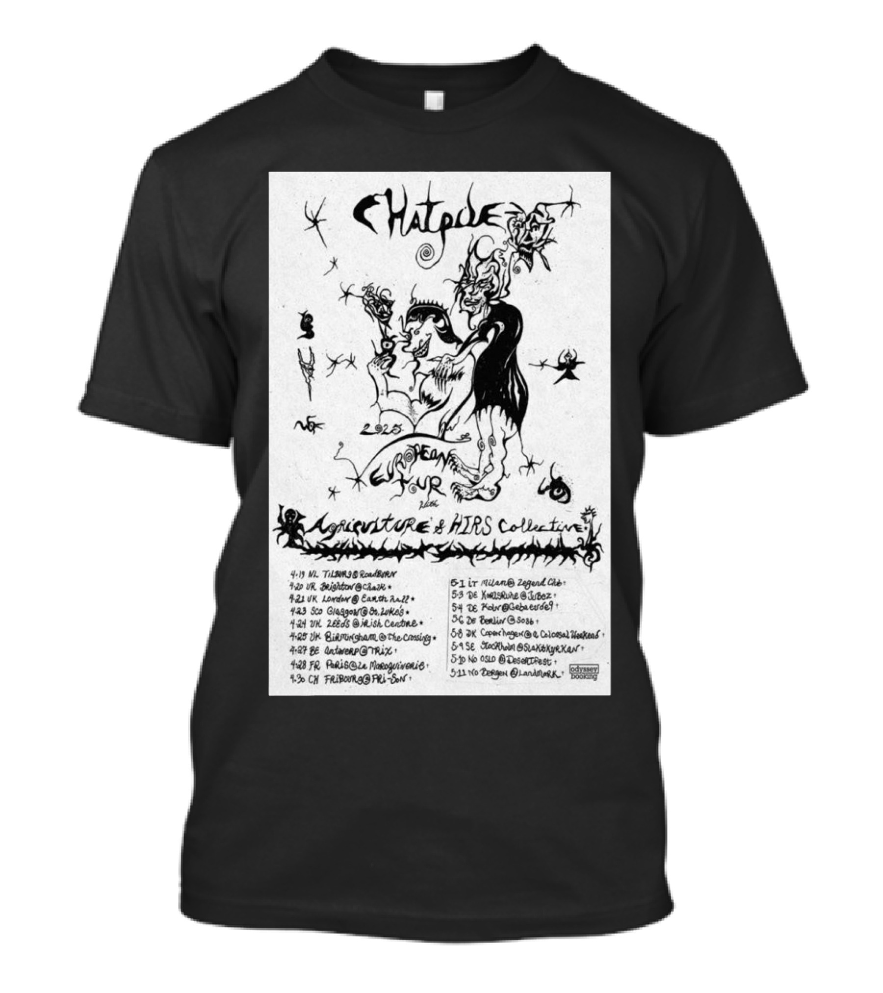 Chat Pile 2025 European Tour Cities Featuring Agriculture And HIRS Collective T-Shirt