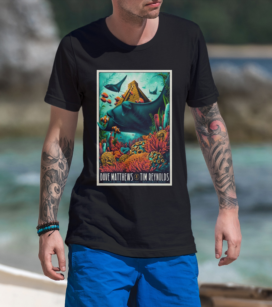 Dave Matthews Band Tim Reynolds Moon Palace Riviera Maya Mexico January 26 2025 Underwater Pyramid Rays Coral T-Shirt