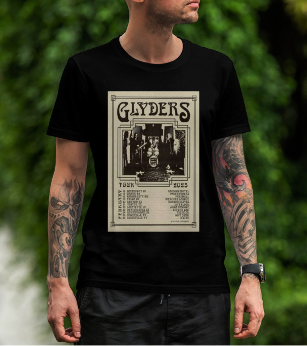 Glyders February Tour 2025 Featuring Davenport Omaha Kansas City Tulsa Denton Austin Lafayette New Orleans Birmingham Louisville T-Shirt